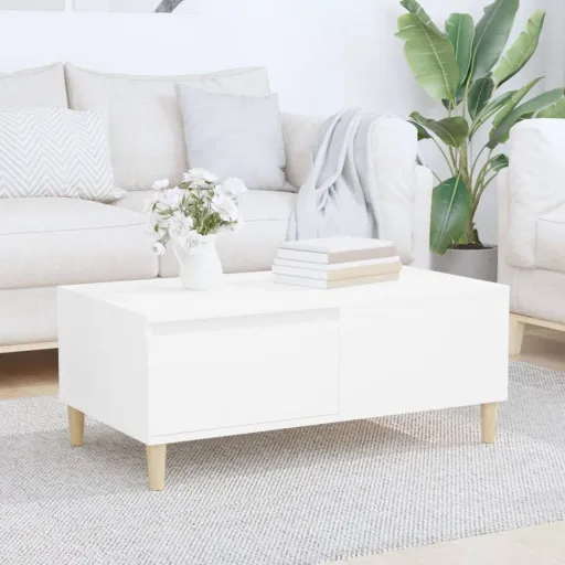 Mesa de Centro Madera Contrachapada Blanco 90x50x36,5 cm