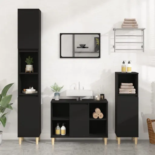 Armario Para Lavabo Madera Contrachapada Negro 80x33x60 cm