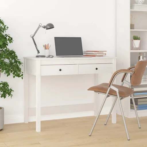 Escritorio Con Cajones Madera Maciza de Pino Blanco 100x50x78cm