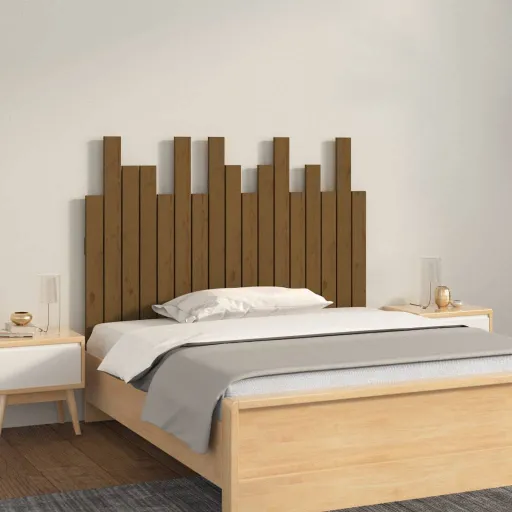 Cabecero Cama Pared Madera Maciza Pino Marrón Miel 108x3x80 cm