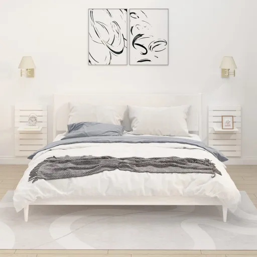 Estantes Mesitas de Pared 2 Uds Madera Maciza de Pino Blanco