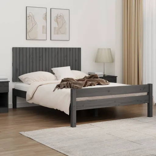 Cabecero de Cama de Pared Madera Maciza Pino Gris 140x3x60 cm