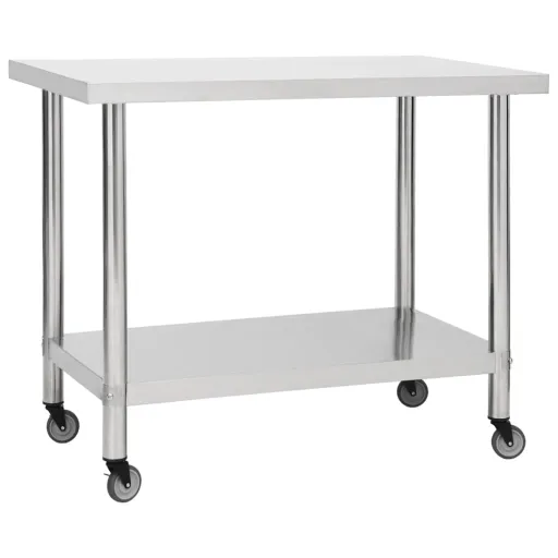 Mesa de Trabajo Para Cocina Con Ruedas Acero Inox 100x45x85 cm