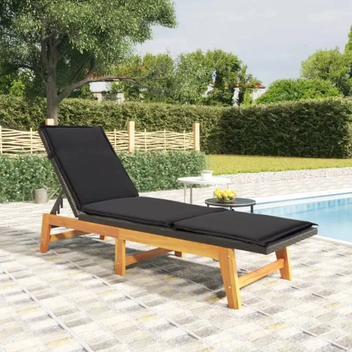 Tumbona Con Cojín Ratán Sintético y Madera Maciza Acacia