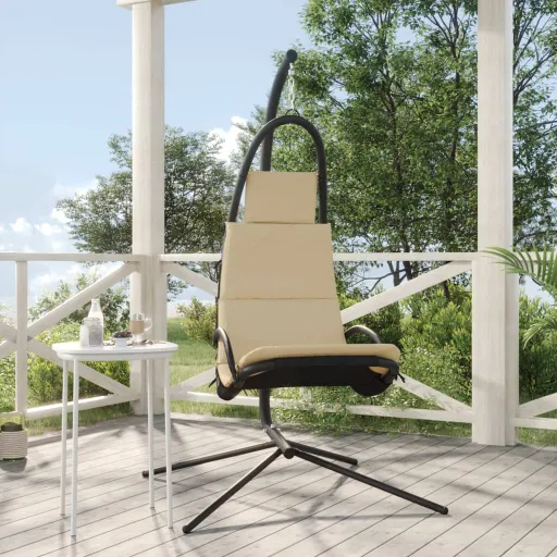 Silla Colgante de Jardín Con Cojín Acero y Tela Oxford Crema