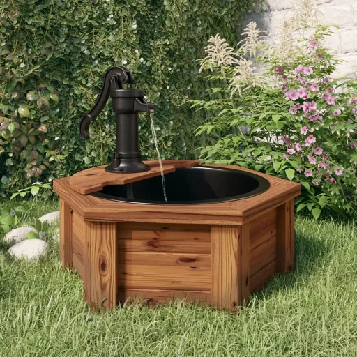 Fuente de Agua Con Bomba Madera Maciza de Abeto 57x57x53 cm