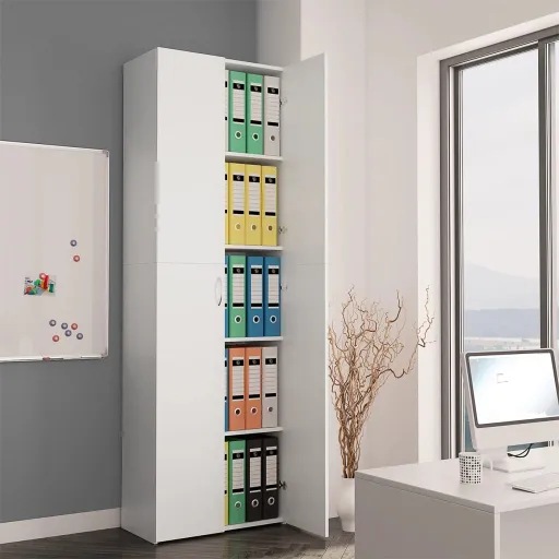 Armario de Oficina de Madera Contrachapada Blanco 60x32x190 cm