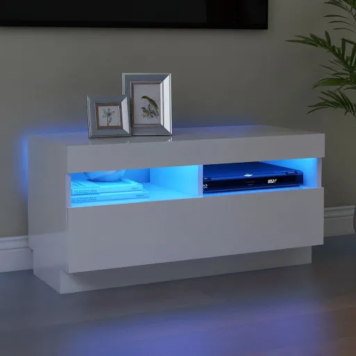 Mueble de TV Con Luces LED Blanco Brillante 80x35x40 cm