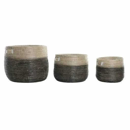 Juego de Cestas DKD Home Decor Gris Natural Hierba Marina (3 Piezas)