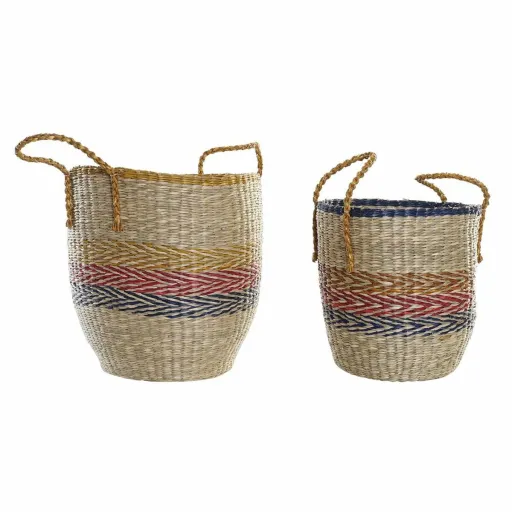 Juego de Cestas DKD Home Decor Naranja Verde Hierba Marina (35 x 22 x 46 cm) (2 pcs)