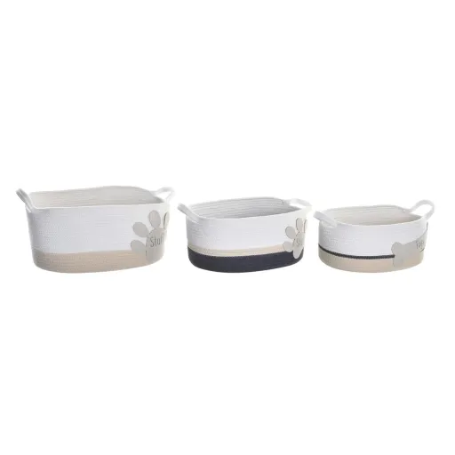Juego de Cestas DKD Home Decor Blanco Gris Crema 60 x 31 x 25 cm 3 Piezas