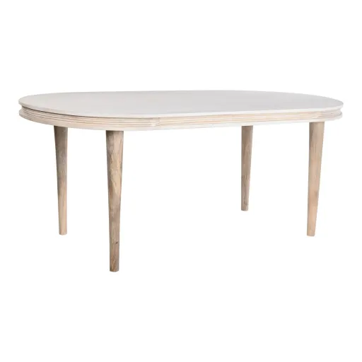 Mesa de Comedor DKD Home Decor Blanco Dorado Latón Madera de Mango 180 x 90 x 76 cm