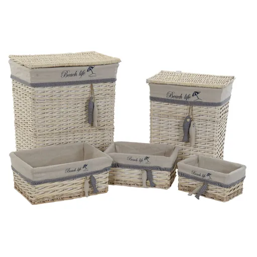Juego de Cestas DKD Home Decor Azul Beige Aluminio Espirales Mediterráneo 5 Piezas