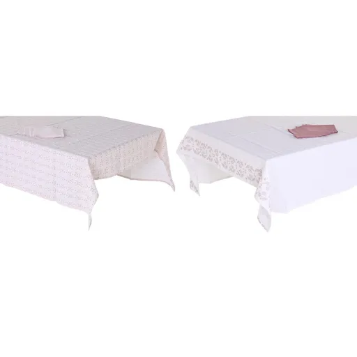 Mantel y Servilletas DKD Home Decor 150 x 150 x 0,5 cm Rosa Blanco (2 Unidades)