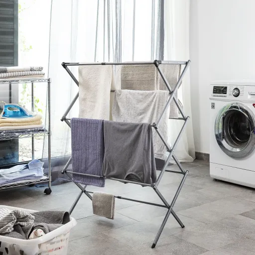 Tendedero Metálico Plegable y Extensible Con 3 Alturas Cloxy InnovaGoods 11 Barras