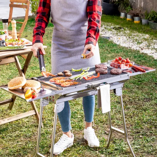 Barbacoa Plegable de Acero Inoxidable Para Carbón ExelQ InnovaGoods