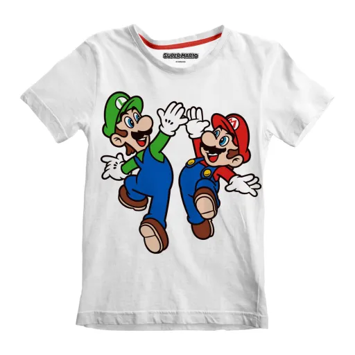 Camiseta de Manga Corta Infantil Super Mario Mario And Luigi Blanco