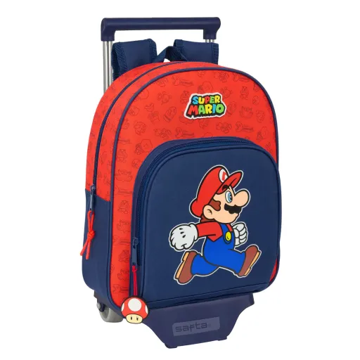 Mochila Escolar Con Ruedas Super Mario Trick Rojo Azul Oscuro 28 x 34 x 10 cm
