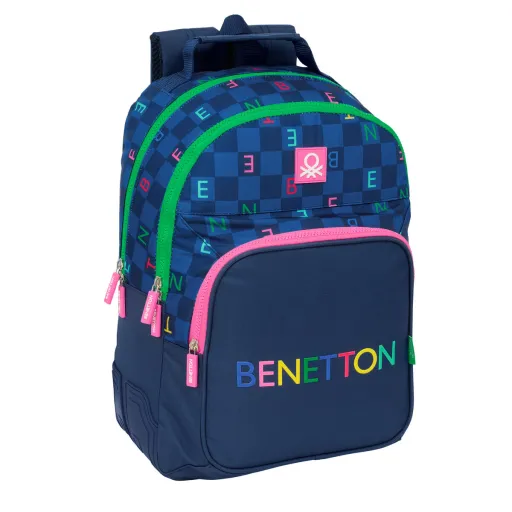 Mochila Escolar Benetton Damero Azul Marino 32 x 42 x 15 cm