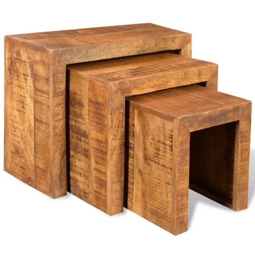 Set de 3 Mesitas Apilables de Madera Maciza de Mango