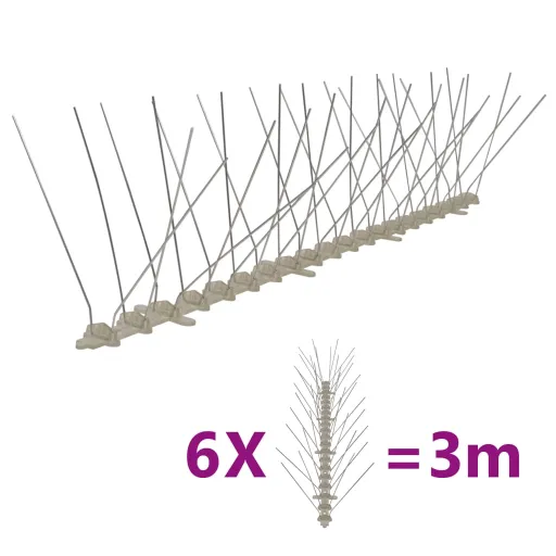 Set de Hileras 6 Pinchos Contra Pájaros y Palomas 4 Filas 3 m