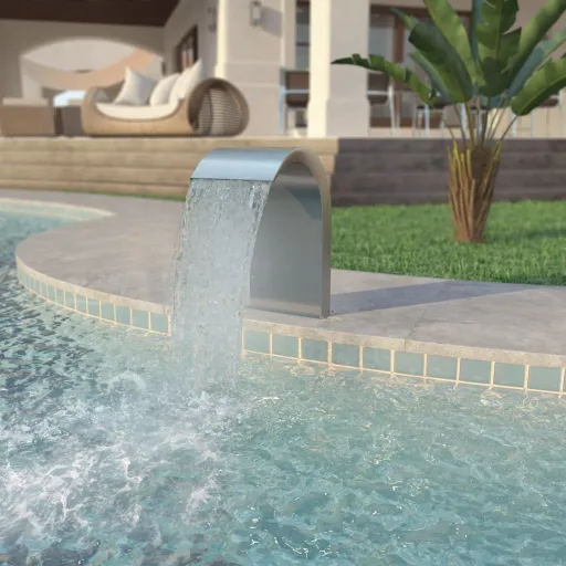 Fuente de Piscina de Acero Inoxidable Plateada 45x30x65 cm