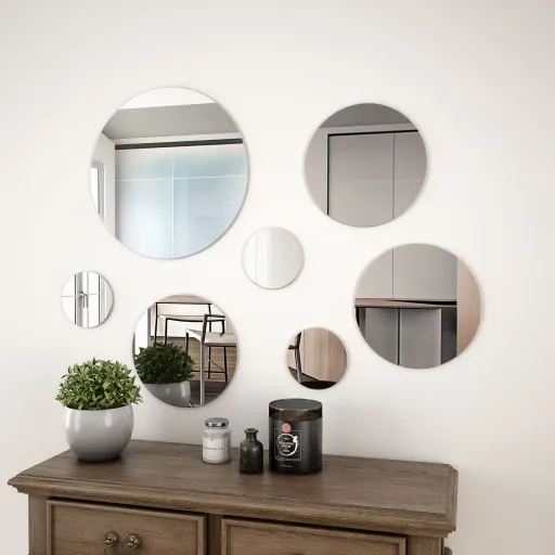 Conjunto de Espejo de Pared Redondo Vidrio 7 Piezas