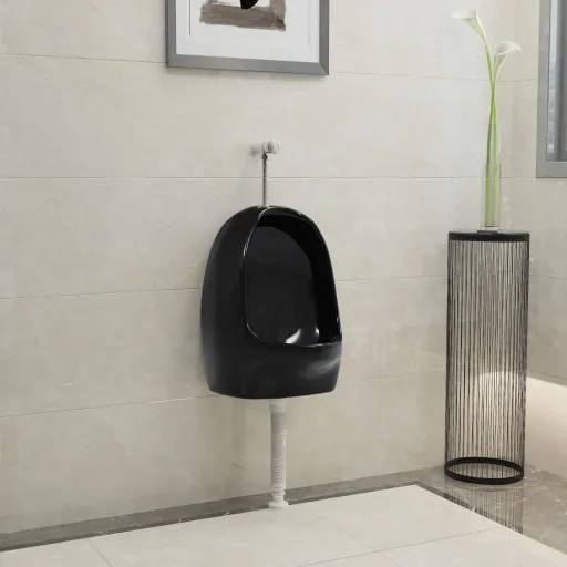 Urinario de Pared Con Válvula de Descarga Cerámica Negro