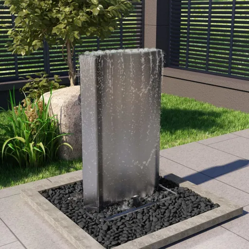 Fuente de Jardín de Acero Inoxidable Plateado 60,2x37x122,1 cm