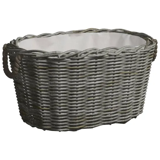 Cesta de Leña Asas de Transporte Sauce Natural Gris 59x42x28 cm