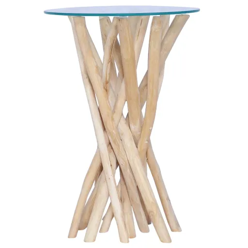 Mesa de Centro Con Superficie de Vidrio Teca Maciza 35x35x50 cm