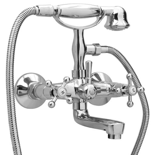 Grifo de Bañera 2 Mandos + Desviador y Alcachofa Cromado Retro