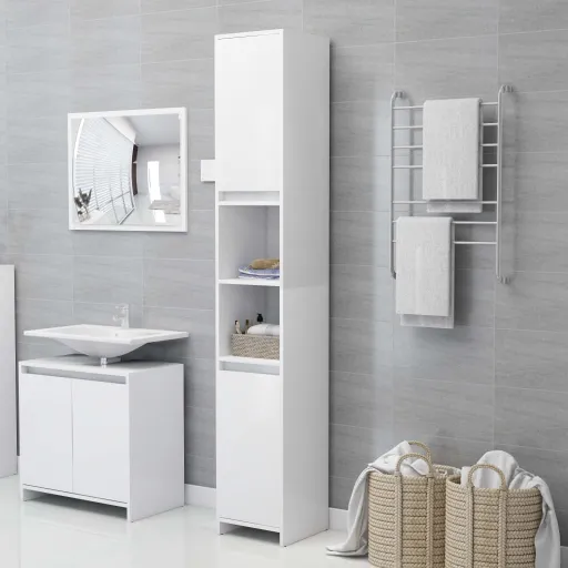 Armario de Baño Madera Contrachapada Blanco 30x30x183,5 cm