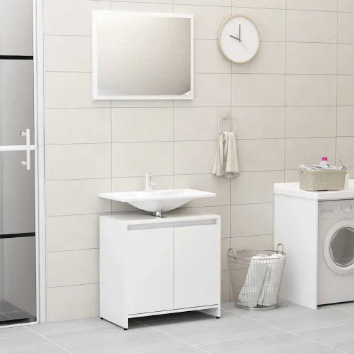 Conjunto de Muebles de Baño Madera Contrachapada Blanco Brillo
