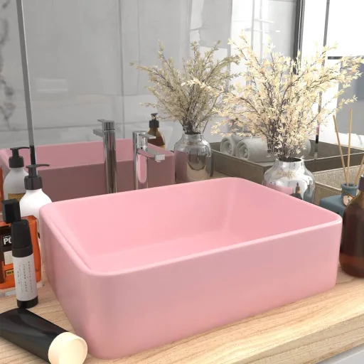 Lavabo de Lujo de Cerámica Rosa Mate 41x30x12 cm