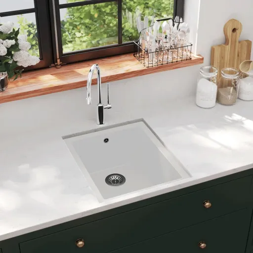 Fregadero de Cocina Con Rebosadero Granito Blanco