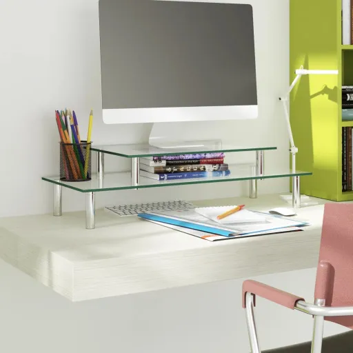 Soporte Para Monitor de 2 Niveles Vidrio Transparente