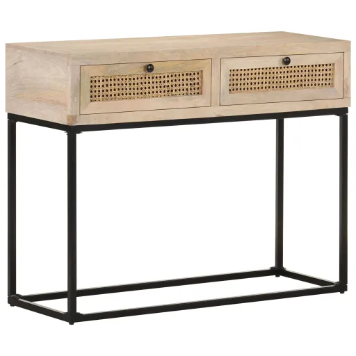 Mesa Consola Madera Maciza de Mango y Caña Natural 100x35x76 cm