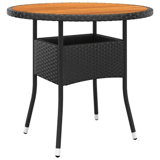 Mesa de Jardín Madera Acacia y Ratán Sintético Negro Ø80x75 cm