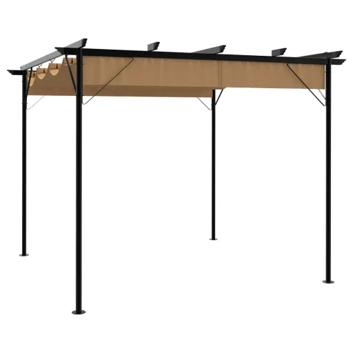 Pérgola Con Tejado Retráctil Acero Gris Taupe 3x3 m 180 g/m²