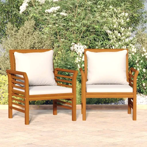 Sillones Con Cojines Blanco Crema 2 Uds Madera Maciza de Acacia