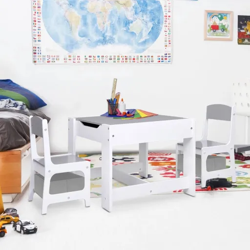 Mesa Infantil Con 2 Sillas MDF Blanco