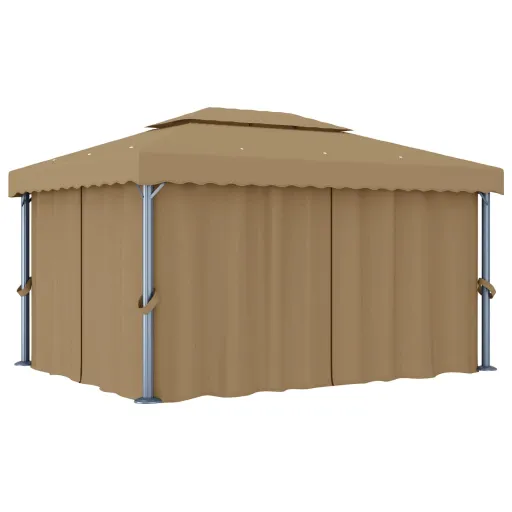 Cenador Con Cortina Gris Taupe Aluminio 4x3 m