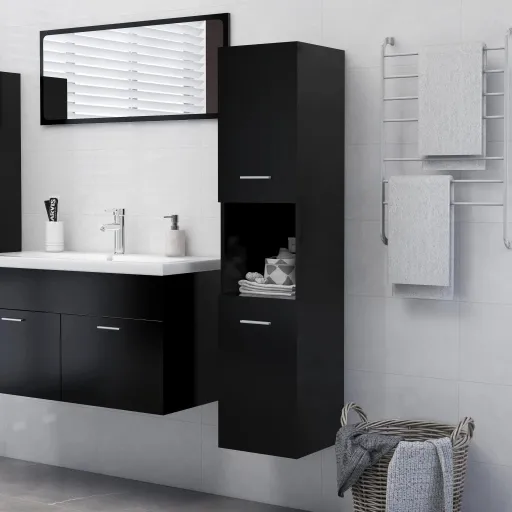 Armario de Baño Madera Contrachapada Negro 30x30x130 cm