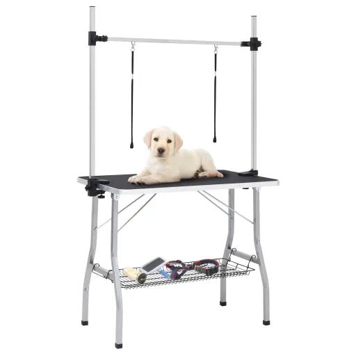 Mesa de Aseo Para Perros Ajustable Con 2 Lazos y Cesta