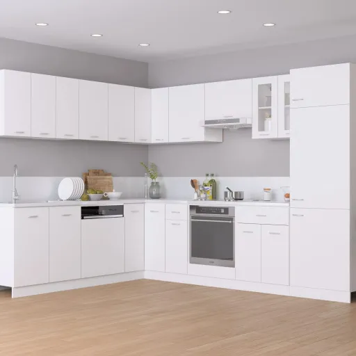 Conjunto de Armarios de Cocina "Lyon" de 14 Piezas de Madera de Ingeniería Blanca