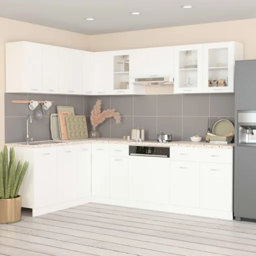 Conjunto de Armarios de Cocina "Lyon" de 11 Piezas de Madera de Ingeniería Blanca