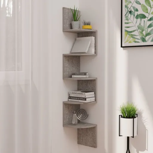 Estante de Esquina de Pared Madera de Ingeniería Gris Hormigón