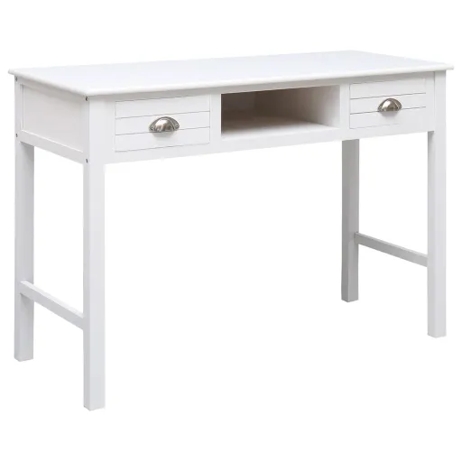 Escritorio de Madera Maciza de Paulownia Blanco 108x45x76 cm