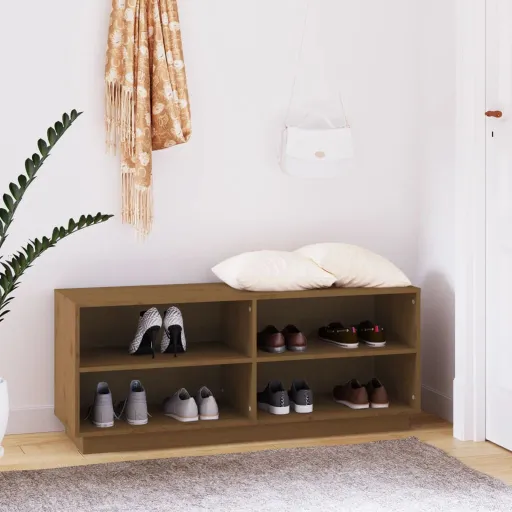 Armario Zapatero Madera Maciza de Pino Marrón Miel 110x34x45 cm